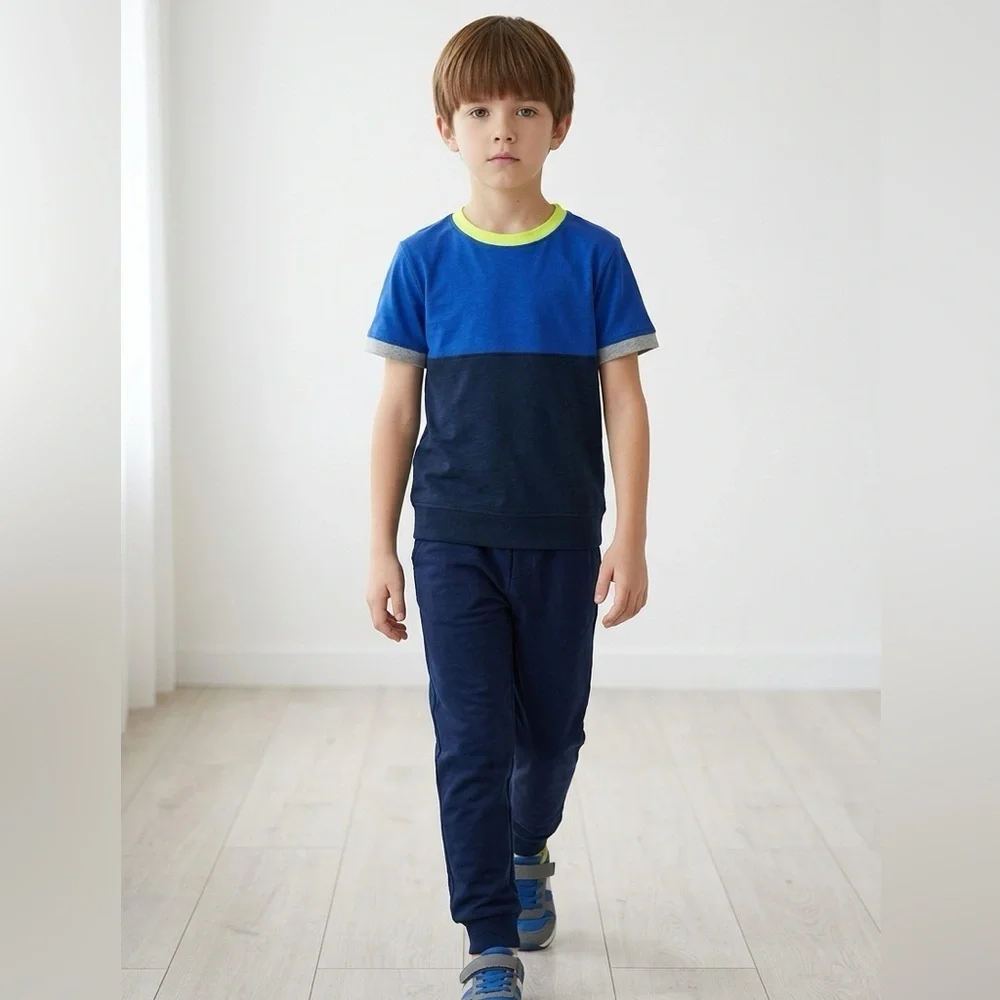 NWT - Tommy Bahama Boys 2 pc Set Navy Blue Joggers/Short Sleeve Shirt - Size 4